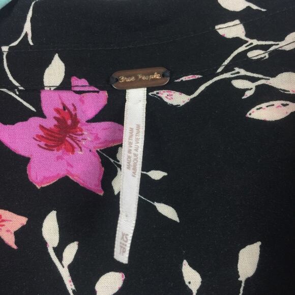 Free People Lighten Up Black Floral Long Sleeve Button Aline Mini Dress XS - Picture 5 of 14